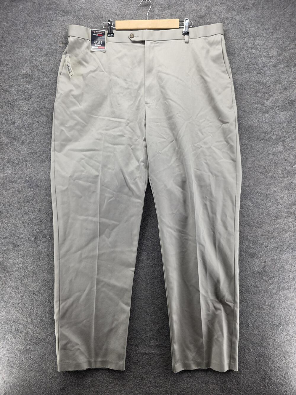 Roundtree & Yorke Pants Mens 44x34 Beige Dress Classic Fit TravelSMART Twill